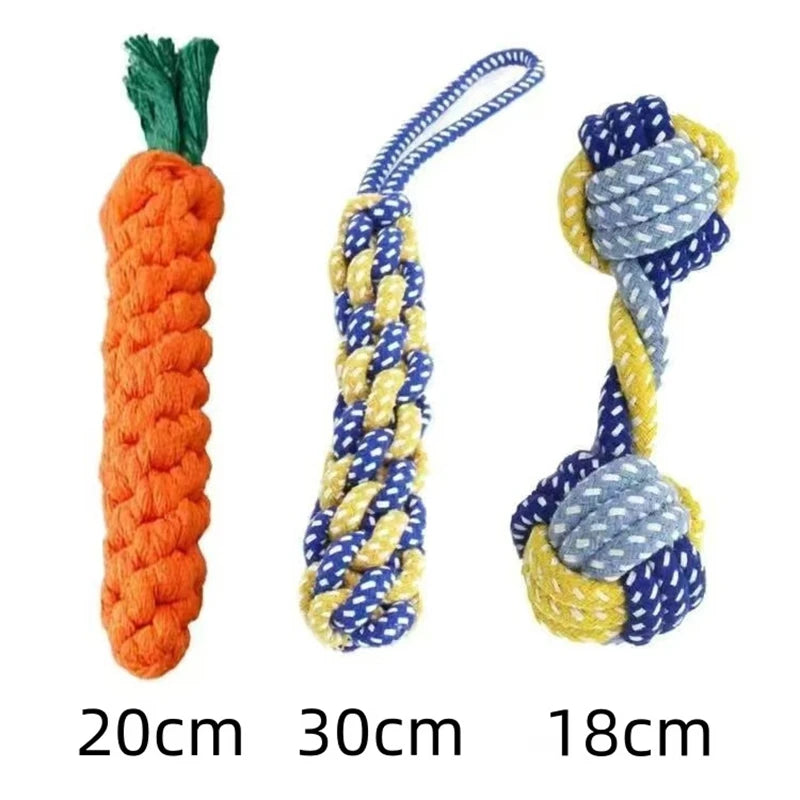 Jouet pour chien en corde de coton tressée – jouet à mâcher, corde à nœuds avec balle, accessoire de mastication et de jeu pour animaux.