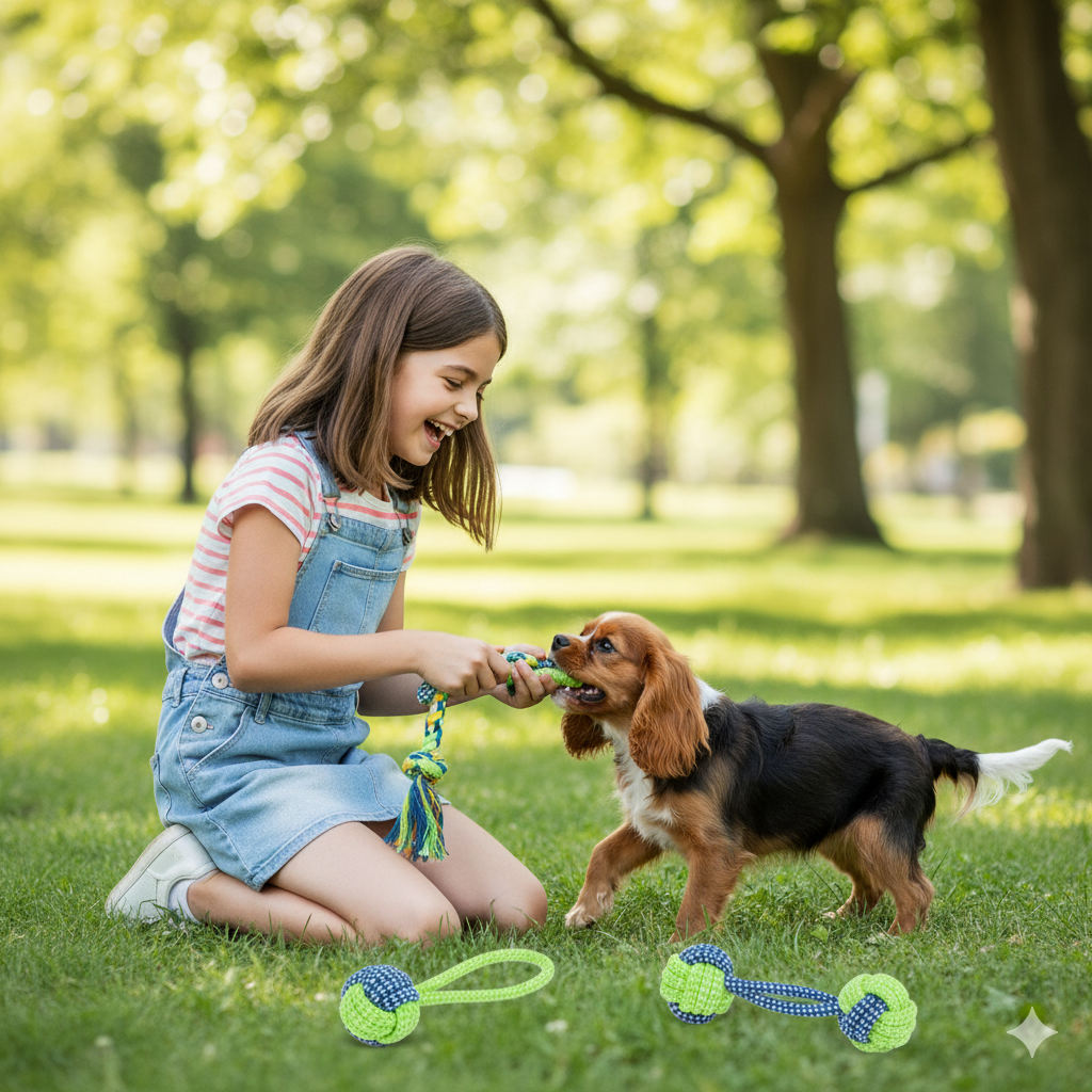 Dog Rope Toy Ball – Interactive Cotton Chew Toy for Small & Large Dogs