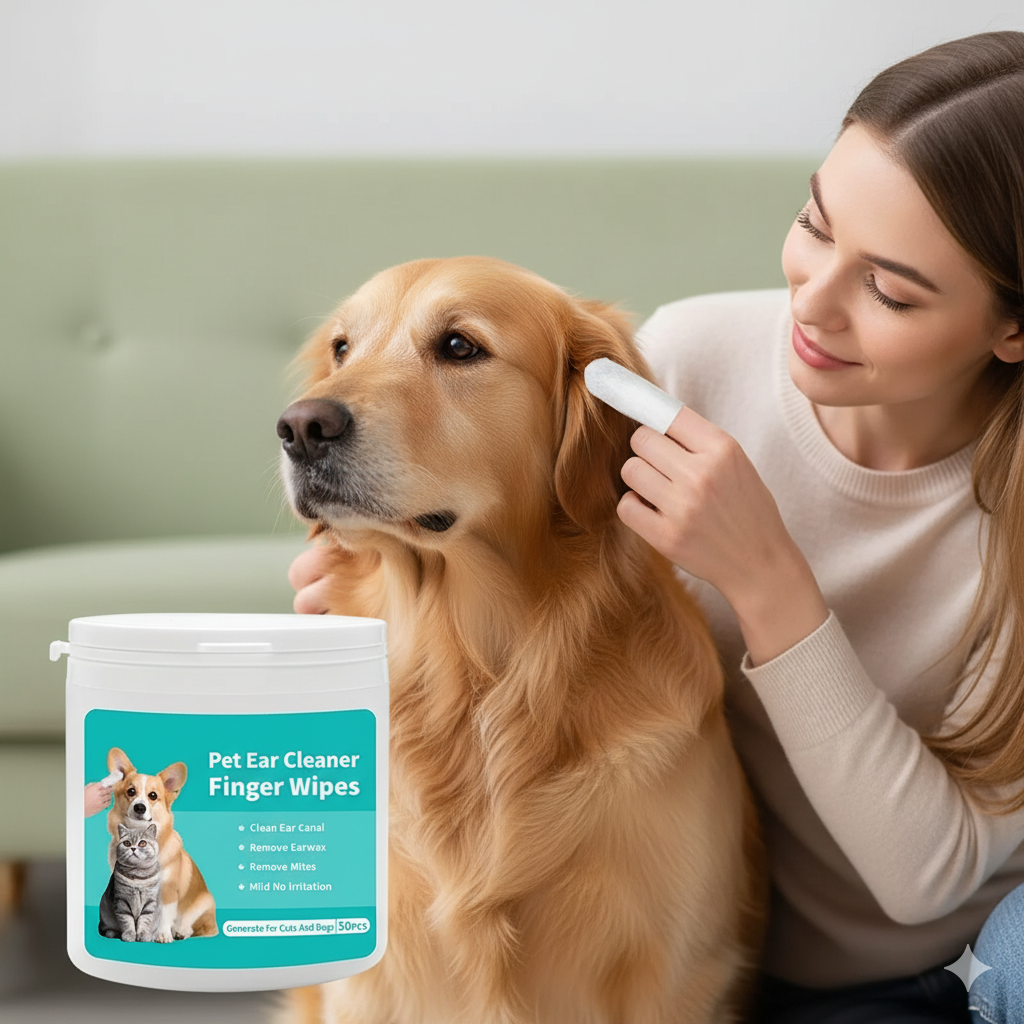 Pet Ear Cleaning Wipes – 50 Disposable Finger Pads for Dogs & Cats
