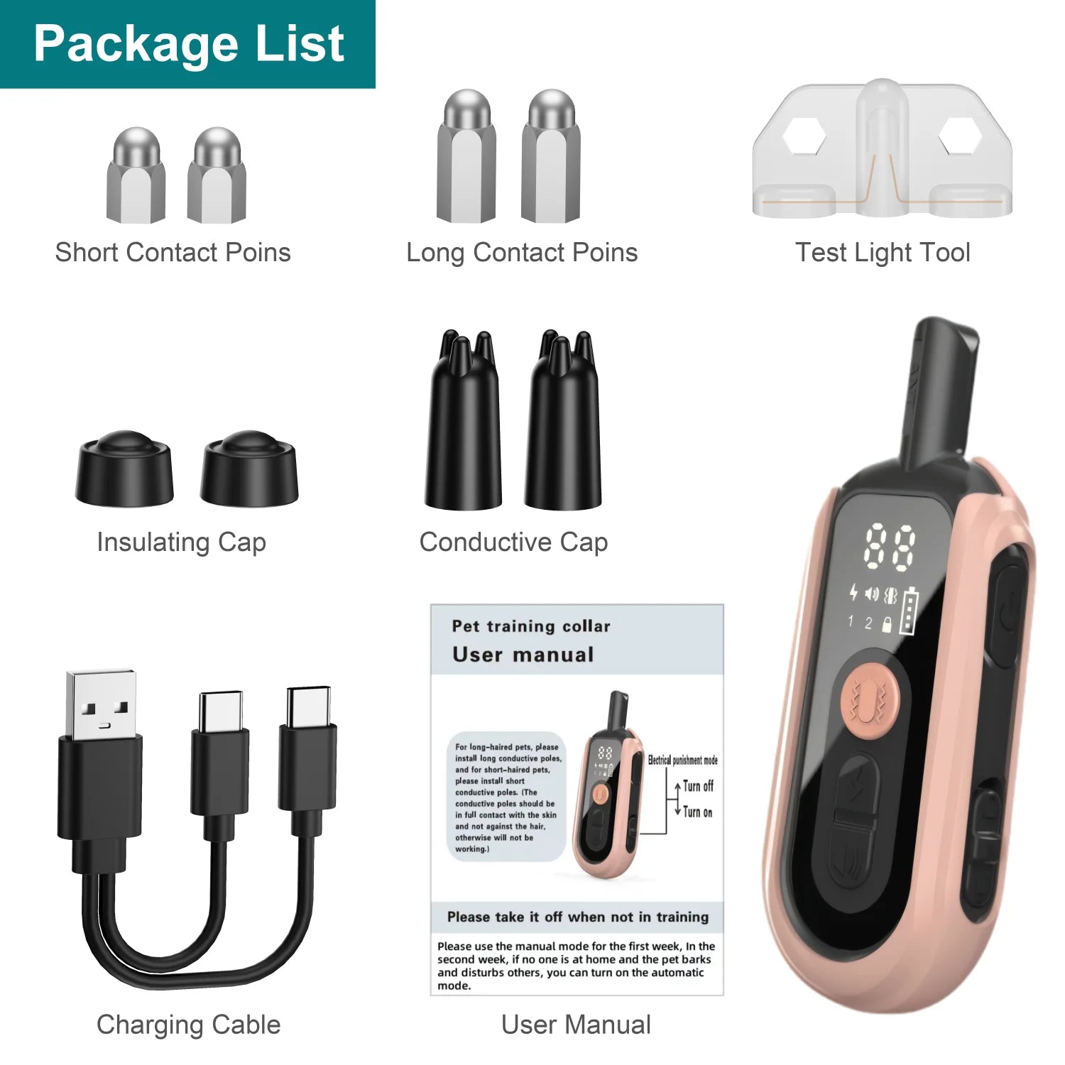 Collier de dressage électrique pour chiens – collier anti-aboiement étanche avec télécommande, rechargeable, adapté à toutes tailles de chiens.