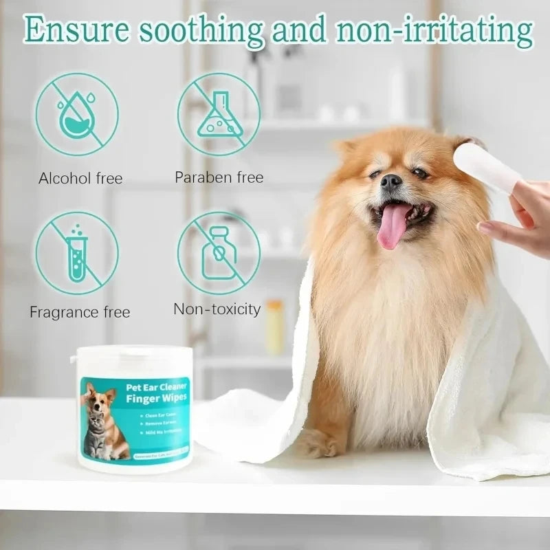Lingettes nettoyantes pour oreilles de chien et chat – jetables, à doigt