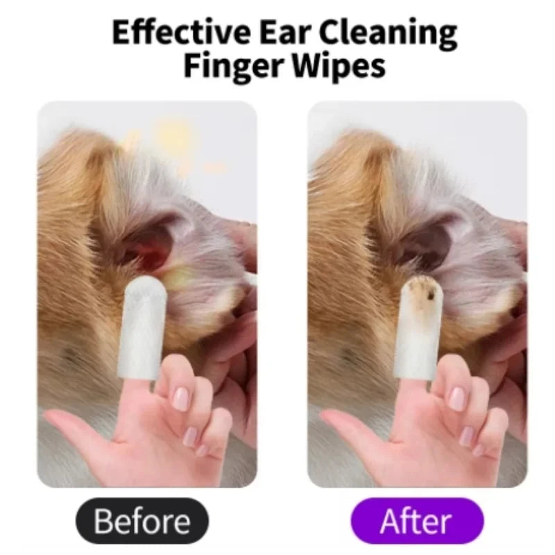Lingettes nettoyantes pour oreilles de chien et chat – jetables, à doigt