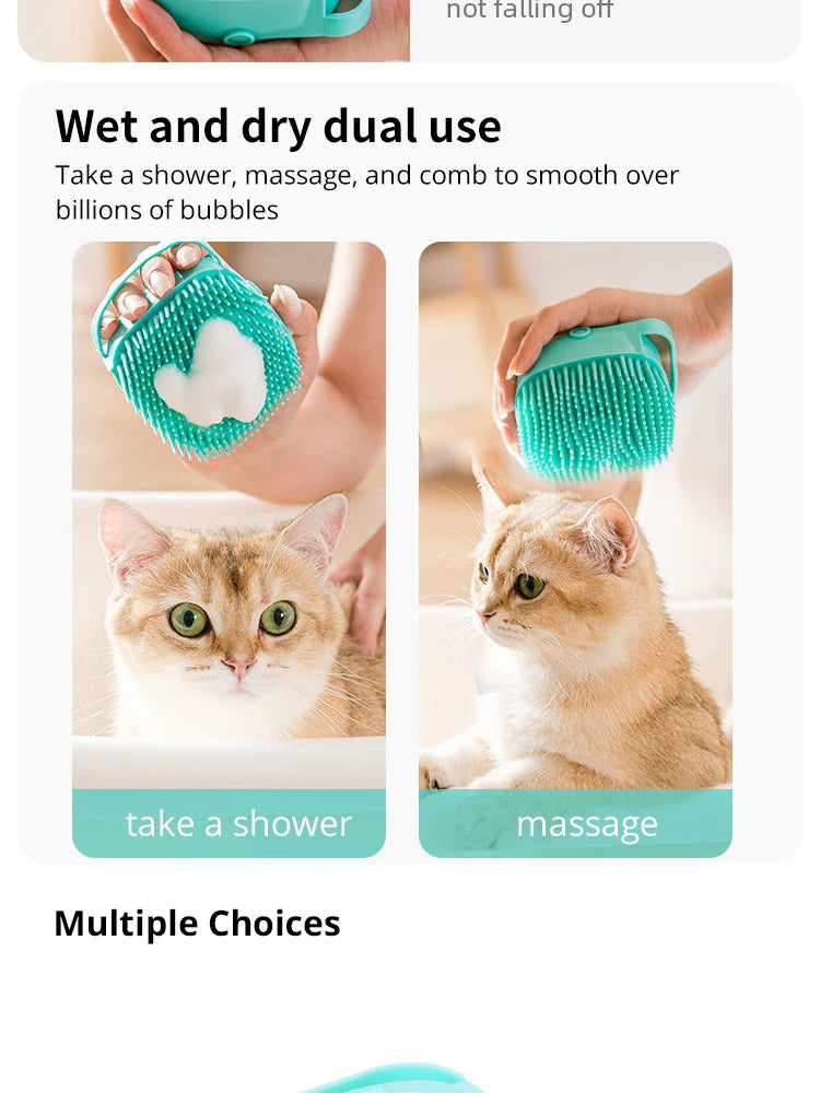 Brosse de bain en silicone pour chien et chat – brosse de toilettage avec réservoir