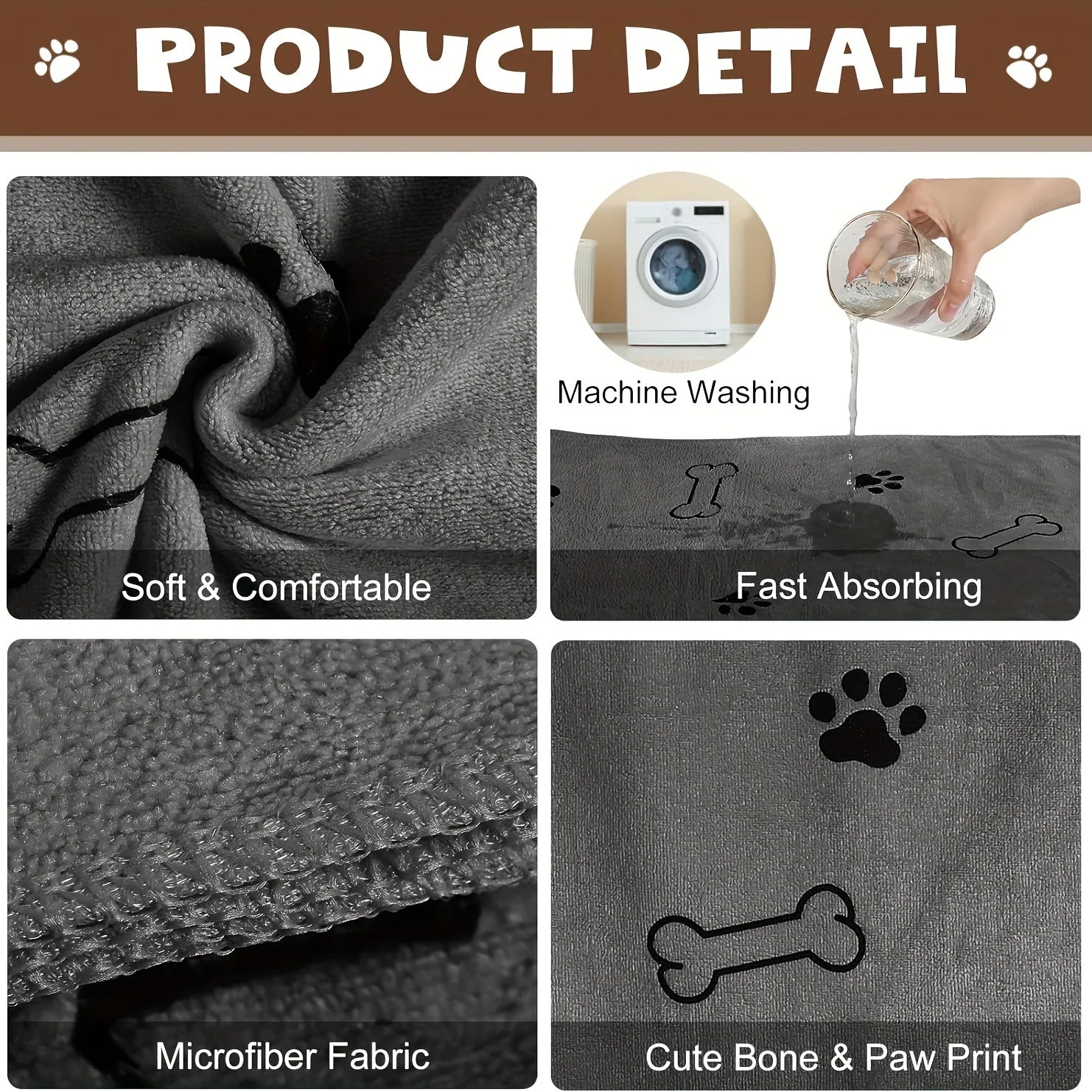 Serviette pour chien en microfibre séchage rapide – 1 pièce, absorbante, idéale après le bain ou pour essuyer la voiture, accessoires pour animaux.