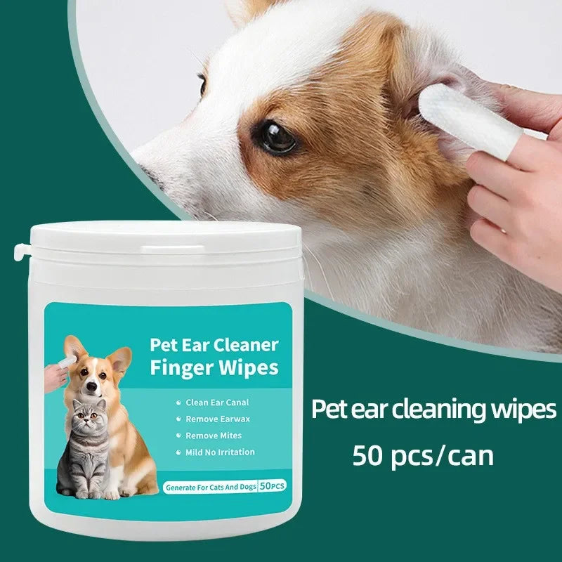 Pet Ear Cleaning Wipes – 50 Disposable Finger Pads for Dogs & Cats