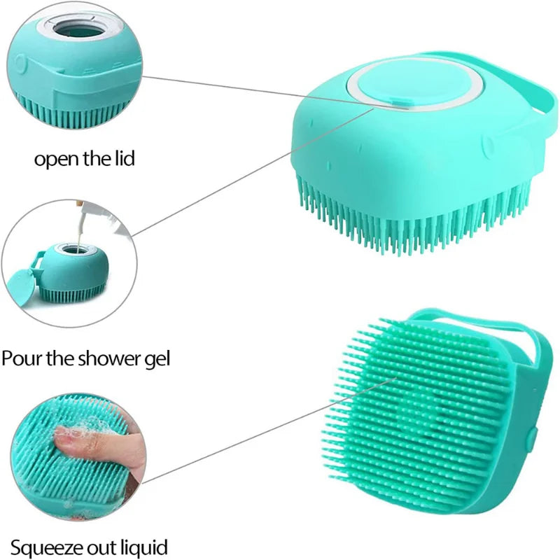 Brosse de bain en silicone pour chien et chat – brosse de toilettage avec réservoir