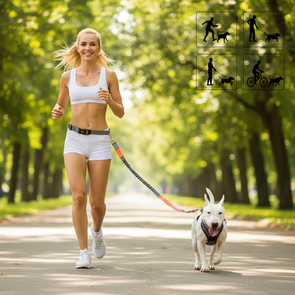 Hands-Free Dog Leash – Retractable Waist Belt for Running & Jogging