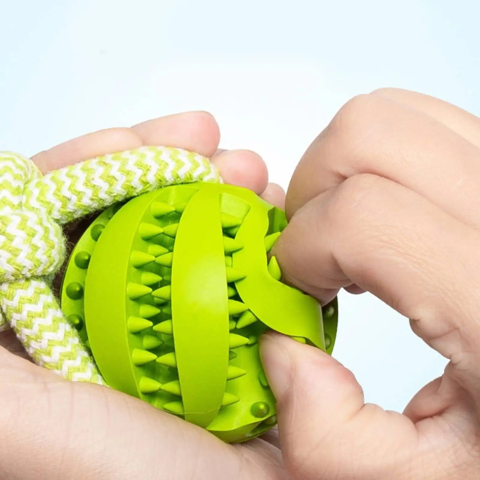 Interactive Dog Toy Ball with Rope – Treat Dispensing & Teeth Cleaning