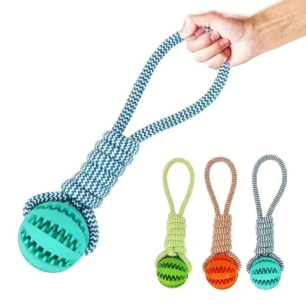 Interactive Dog Toy Ball with Rope – Treat Dispensing & Teeth Cleaning