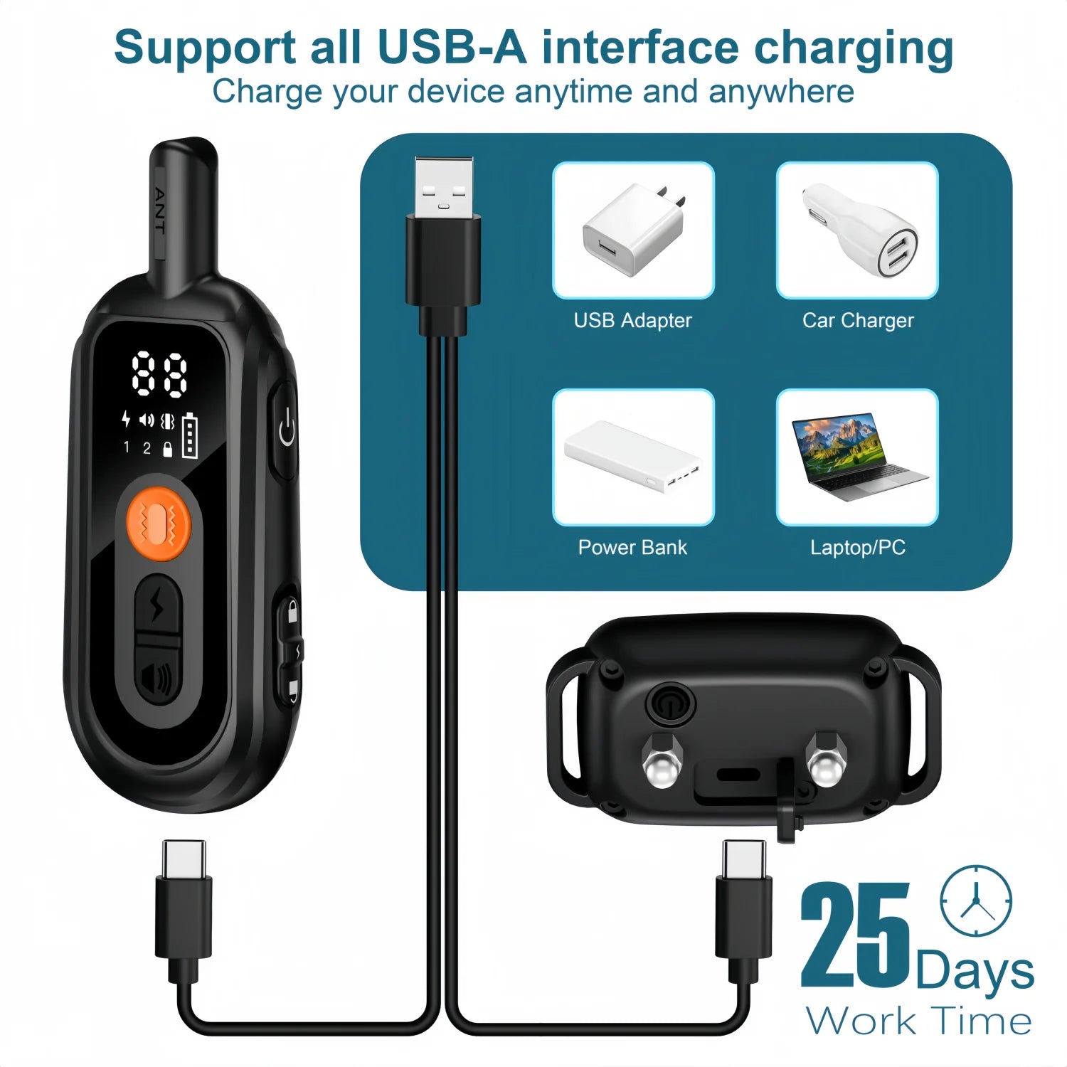 Collier de dressage électrique pour chiens – collier anti-aboiement étanche avec télécommande, rechargeable, adapté à toutes tailles de chiens.