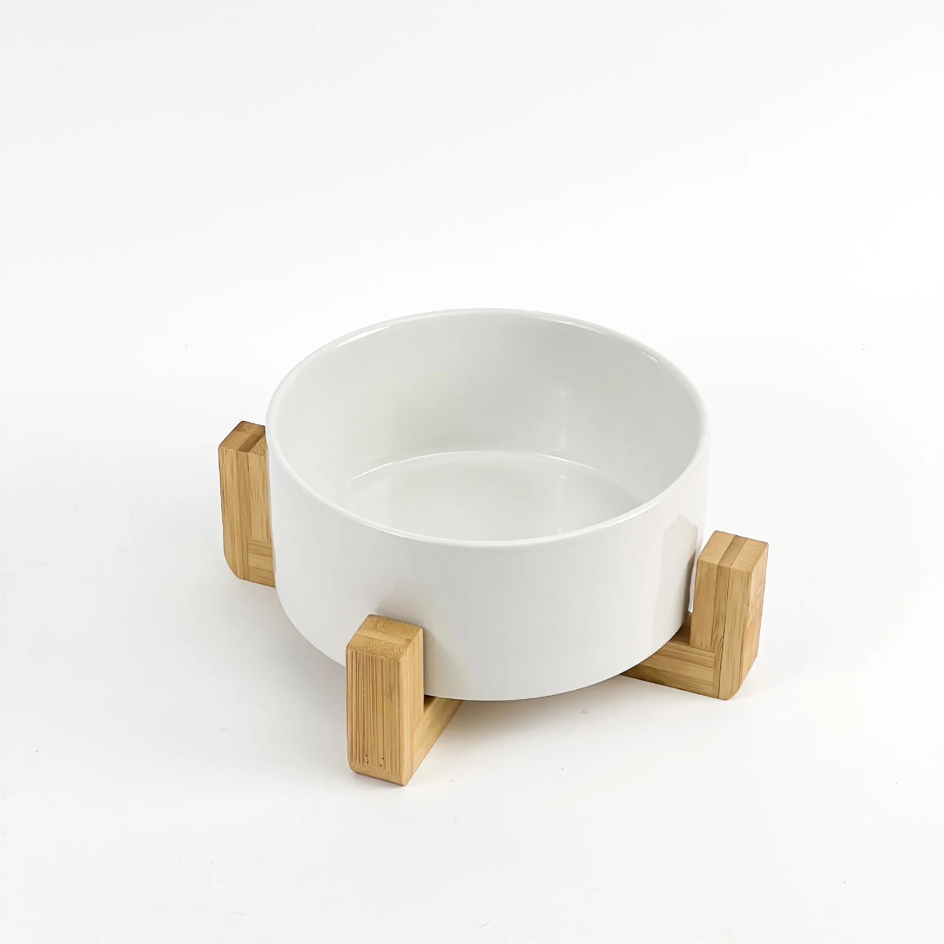 Elevated Ceramic Cat Bowl – Double Bowl with Wooden Stand for Neck Protection