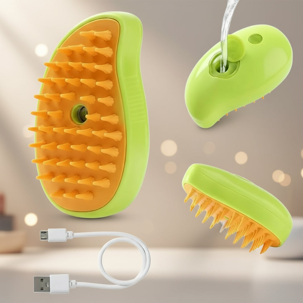 3-in-1 Electric Steam Dog Brush – Spray Grooming Tool for Detangling & Massage