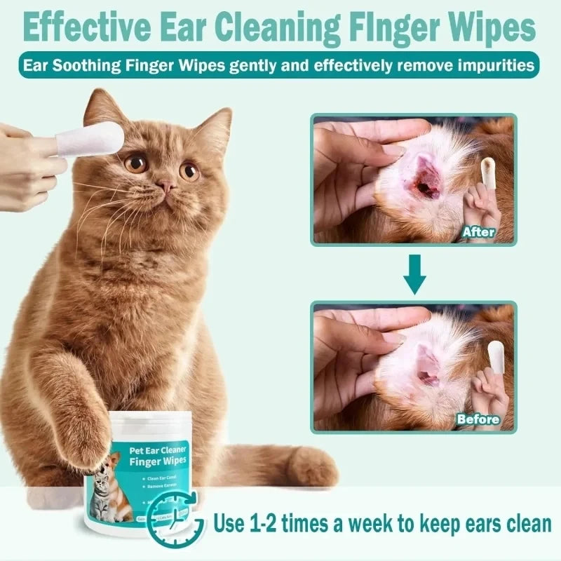 Lingettes nettoyantes pour oreilles de chien et chat – jetables, à doigt