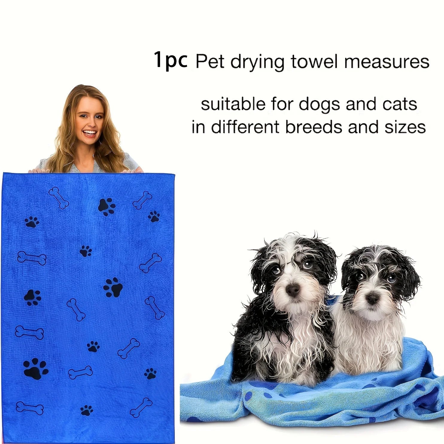 Serviette pour chien en microfibre séchage rapide – 1 pièce, absorbante, idéale après le bain ou pour essuyer la voiture, accessoires pour animaux.